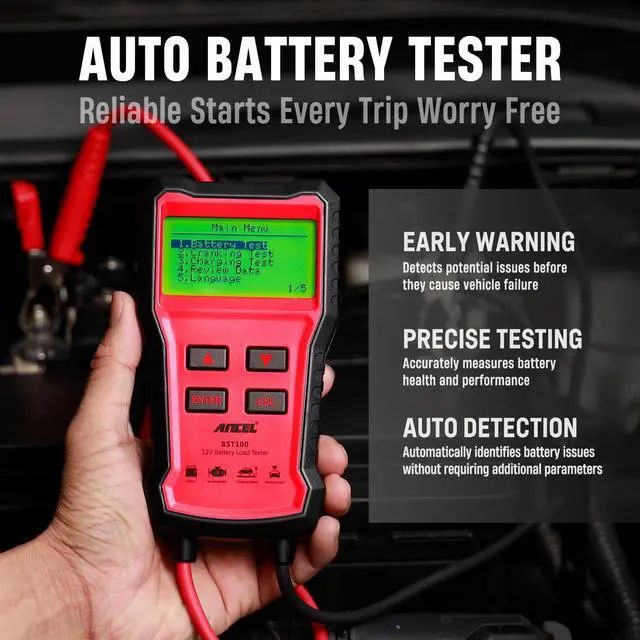 Alt view image 3 of 7 - BST100 12V Car Battery Tester, 100-2000 CCA Automotive Battery Analyzer with Cranking and Charging System Test for Cars, Motorcycles, SUVs, Boats