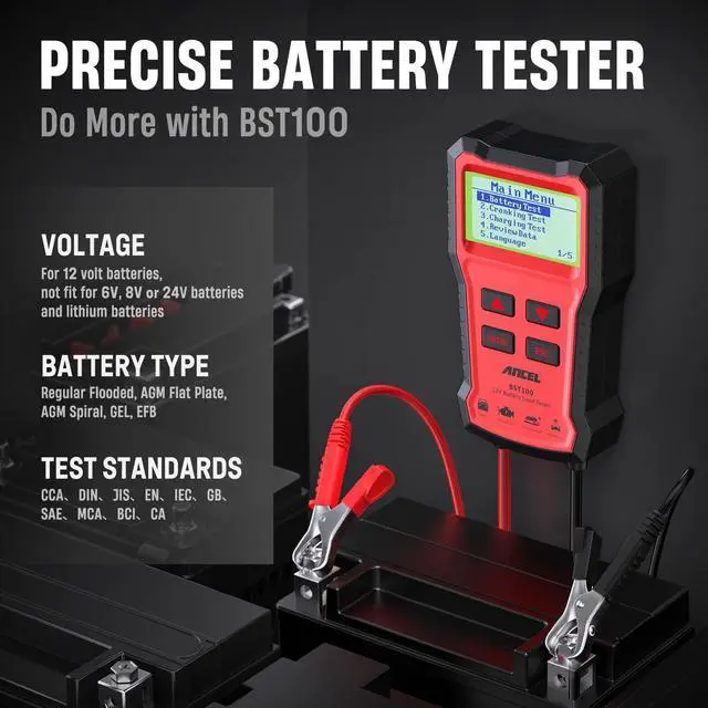 Alt view image 4 of 7 - BST100 12V Car Battery Tester, 100-2000 CCA Automotive Battery Analyzer with Cranking and Charging System Test for Cars, Motorcycles, SUVs, Boats