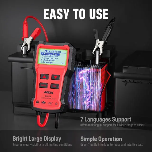 Alt view image 7 of 7 - BST100 12V Car Battery Tester, 100-2000 CCA Automotive Battery Analyzer with Cranking and Charging System Test for Cars, Motorcycles, SUVs, Boats
