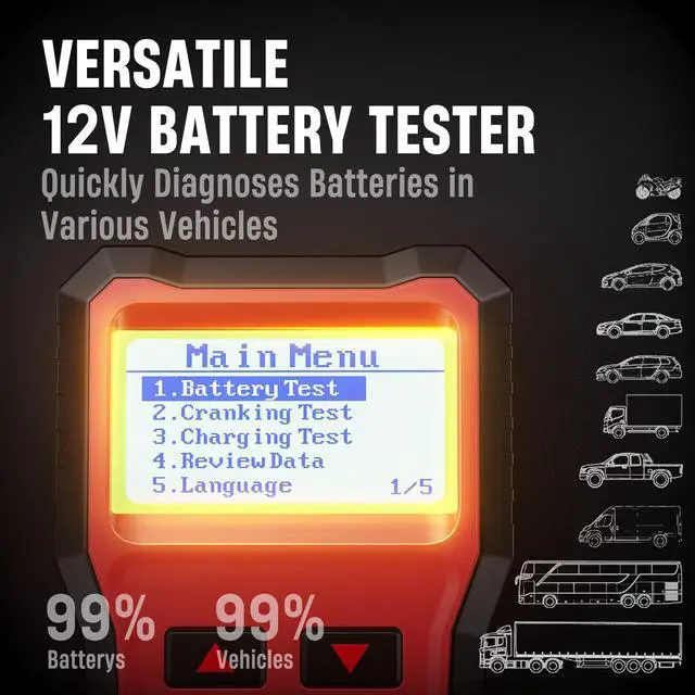 Alt view image 6 of 7 - BST100 12V Car Battery Tester, 100-2000 CCA Automotive Battery Analyzer with Cranking and Charging System Test for Cars, Motorcycles, SUVs, Boats