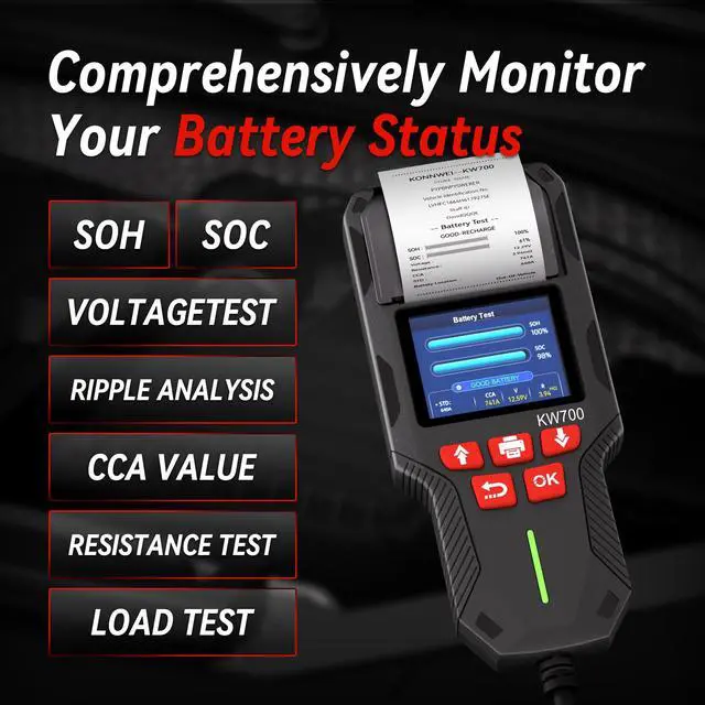 Alt view image 3 of 7 - KW700 Car Battery Tester with Printer 12V/24V Battery Load Tester