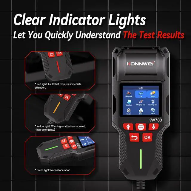 Alt view image 7 of 7 - KW700 Car Battery Tester with Printer 12V/24V Battery Load Tester