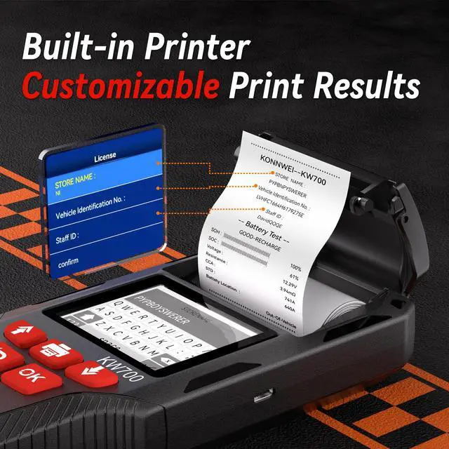 Alt view image 5 of 7 - KW700 Car Battery Tester with Printer 12V/24V Battery Load Tester