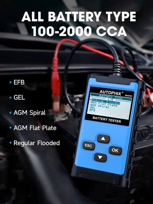 Alt view image 7 of 7 - BAS100 12V/24V Car Battery Tester, 100-2000 CCA Load Tester