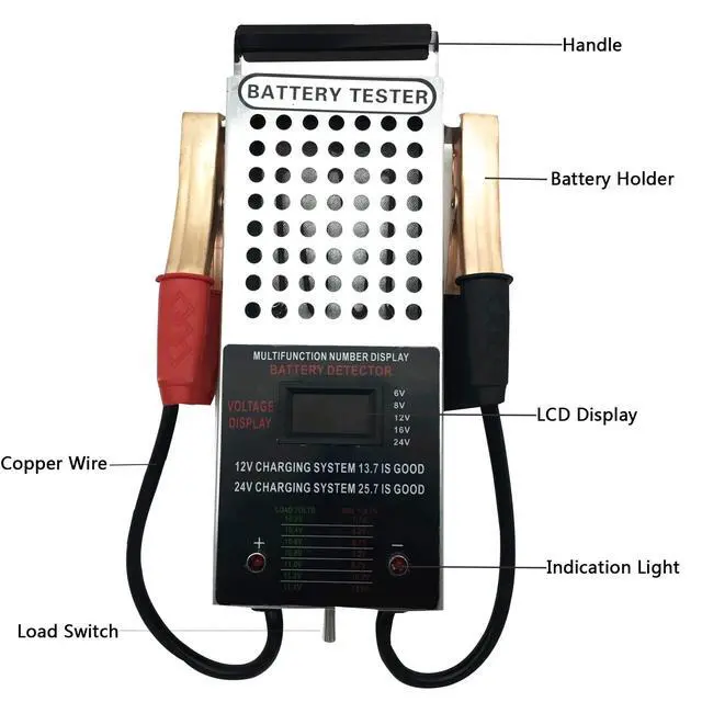 Alt view image 3 of 6 - Battery Load Tester, Car Battery Load Tester, 6/8/12/16/24V Battery Alternator Tester Digital Voltmeter and Alligator Clips Battery Voltage Tester and Charging System