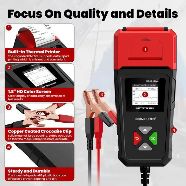 Alt view image 3 of 7 - Car Battery Tester with Built-in Printer BM550U, 6V/12V/24V
