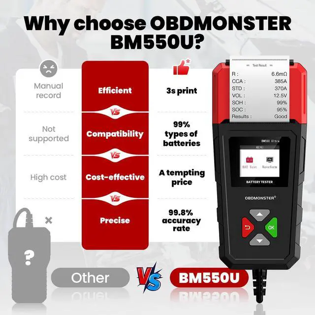 Alt view image 7 of 7 - Car Battery Tester with Built-in Printer BM550U, 6V/12V/24V
