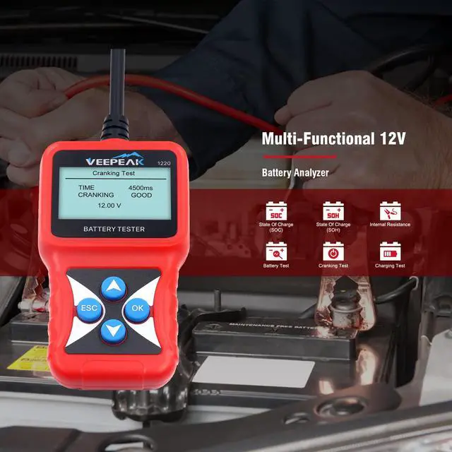Alt view image 2 of 7 - 12V Car Battery Tester, Load Tester Automotive 100-2000 CCA Alternator Analyzer Digital Battery Vehicle Charging & Cranking System Testing Tool for Cars Trucks Motorcycles Boats ATVs RVs