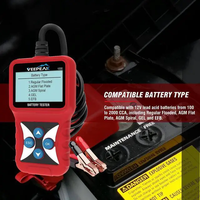 Alt view image 5 of 7 - 12V Car Battery Tester, Load Tester Automotive 100-2000 CCA Alternator Analyzer Digital Battery Vehicle Charging & Cranking System Testing Tool for Cars Trucks Motorcycles Boats ATVs RVs