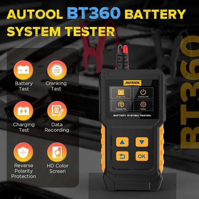 Alt view image 2 of 7 - BT360 Battery System Tester, Car Battery Tester DC Charging Cranking Test 100-2000 CCA, 2.4" Color LCD Battery Monitor, Digital Auto Analyzer for Vehicle Truck Motorcycle