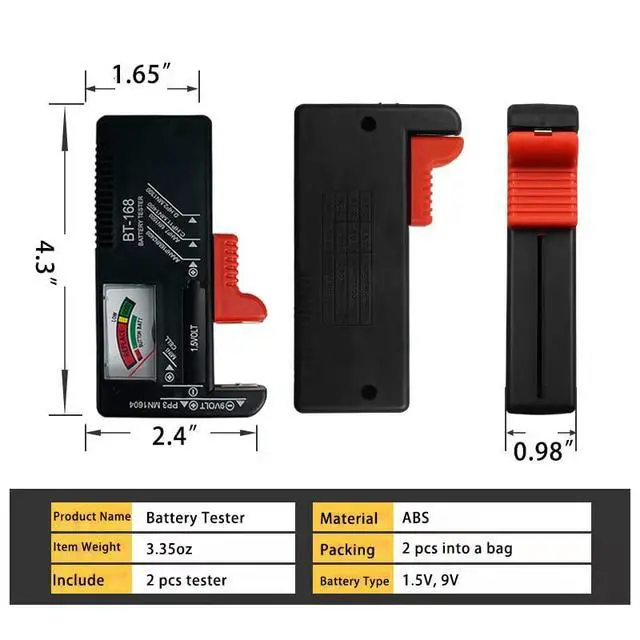 Alt view image 3 of 5 - 2 Pack Battery Tester, Universal Battery Checker for AA/AAA/C/D / 9V / 1.5V Button Cell Batteries Household Battery Life Level Testers Power Monitor Meter (Requires No Battery for Operation)