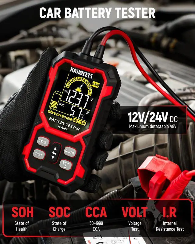 Alt view image 2 of 7 - Car Battery Tester, 12V/24V Automotive Battery Diagnostic Tool, 50-2000 CCA Load Capacity, Digital Battery Analyzer & Voltage Meter for Cars, Trucks, Motorcycles, SUVs, Boats & Marine Use