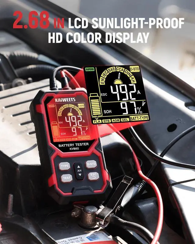 Alt view image 6 of 7 - Car Battery Tester, 12V/24V Automotive Battery Diagnostic Tool, 50-2000 CCA Load Capacity, Digital Battery Analyzer & Voltage Meter for Cars, Trucks, Motorcycles, SUVs, Boats & Marine Use