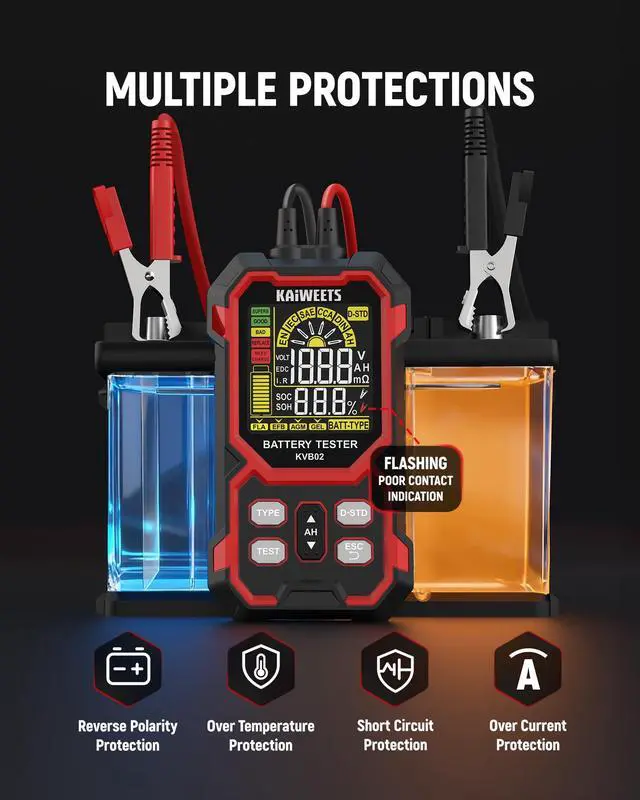 Alt view image 7 of 7 - Car Battery Tester, 12V/24V Automotive Battery Diagnostic Tool, 50-2000 CCA Load Capacity, Digital Battery Analyzer & Voltage Meter for Cars, Trucks, Motorcycles, SUVs, Boats & Marine Use