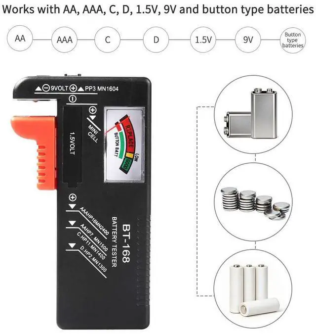 Alt view image 3 of 7 - 2Pcs Battery Tester for AA AAA C D 9V 1.5V Household Batteries