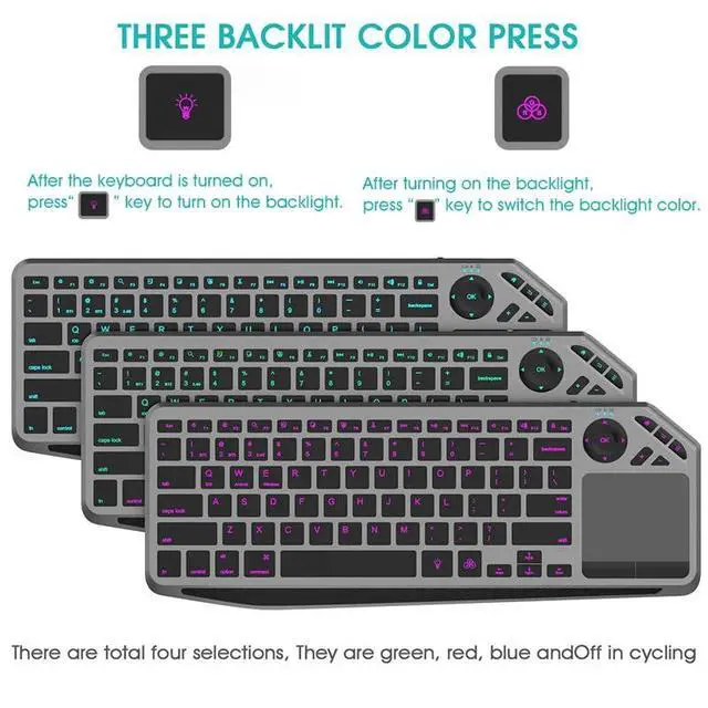 Alt view image 3 of 7 - 2.4G Wireless Bluetooth Dual Mode Connection TV Keyboard with Touchpad Media Control Multimedia Rechargeable 7Color Backlit Keyboard for Computer, Smart TV, Desktop, Laptop, iPad, Tablet