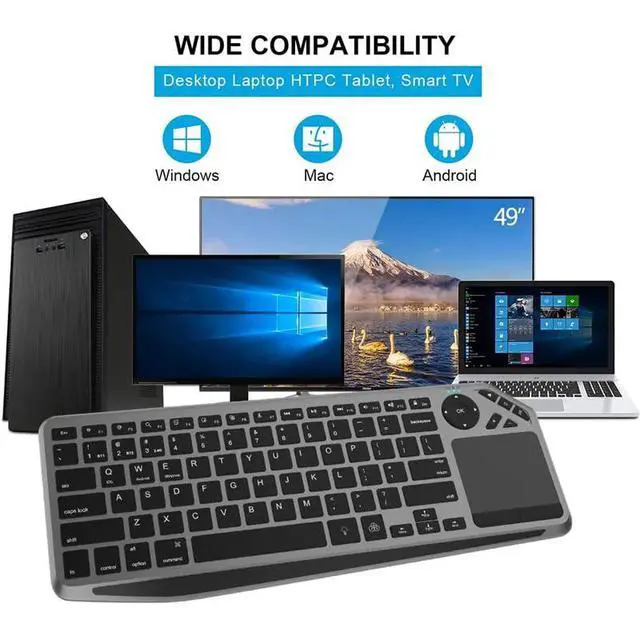 Alt view image 6 of 7 - 2.4G Wireless Bluetooth Dual Mode Connection TV Keyboard with Touchpad Media Control Multimedia Rechargeable 7Color Backlit Keyboard for Computer, Smart TV, Desktop, Laptop, iPad, Tablet