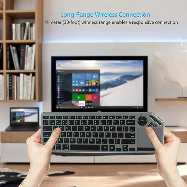 Alt view image 2 of 7 - 2.4G Wireless Bluetooth Dual Mode Connection TV Keyboard with Touchpad Media Control Multimedia Rechargeable 7Color Backlit Keyboard for Computer, Smart TV, Desktop, Laptop, iPad, Tablet