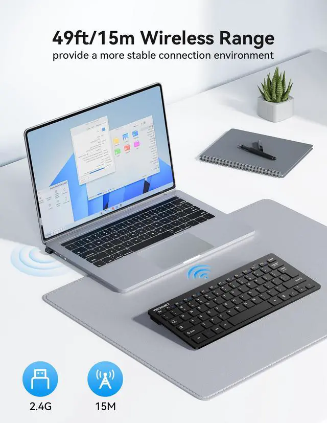 Alt view image 3 of 7 - 2.4G Wireless Keyboard - Mini Compact Keyboard with Media Hotkeys, 12-Month Battery Life, Compatible with PC, Desktop, Laptop, Smart TV - Black