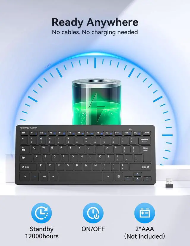 Alt view image 5 of 7 - 2.4G Wireless Keyboard - Mini Compact Keyboard with Media Hotkeys, 12-Month Battery Life, Compatible with PC, Desktop, Laptop, Smart TV - Black