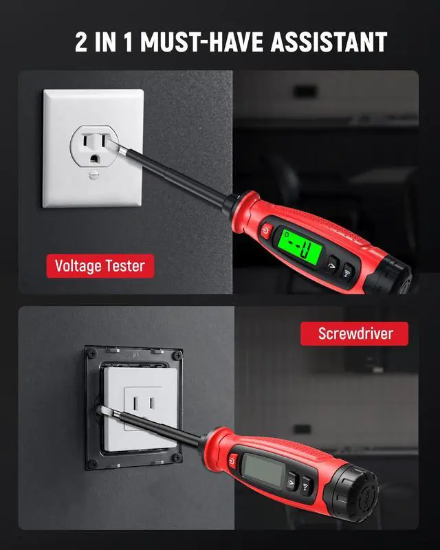 Alt view image 2 of 7 - 2-in-1 Voltage Tester Screwdriver, 3500V AC Contact Voltage Measurement & Non-Contact Detector Pen, Slotted Head, LCD Display, Live Wire Finder, Continuity Test for Outlet & Circuit, KTS02