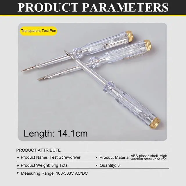 Alt view image 7 of 7 - Test Screwdriver, Voltage Detector Pen Light Circuit Tester Electric Test Pen Screwdriver Neon Tube AC/DC 100-500V Clear 1pcs