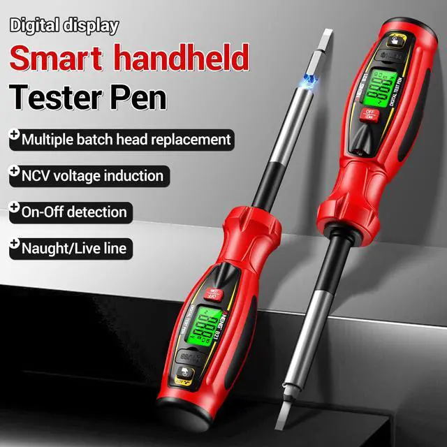 Alt view image 3 of 7 - Digital Voltage Tester Pen, Non Contact Voltage Testing Pen Rechargeable AC Voltage 30V -1000V NCV Detection Replaceable 10 in 1 Batch Heads with LED Light (RED)