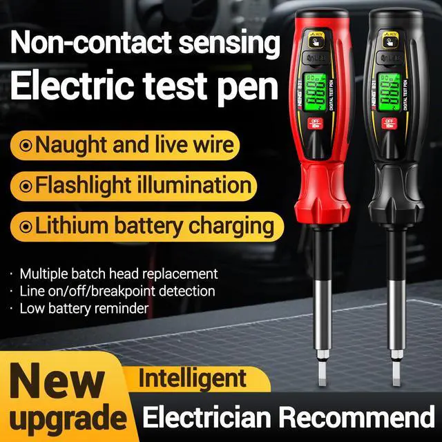 Alt view image 6 of 7 - Digital Voltage Tester Pen, Non Contact Voltage Testing Pen Rechargeable AC Voltage 30V -1000V NCV Detection Replaceable 10 in 1 Batch Heads with LED Light (RED)