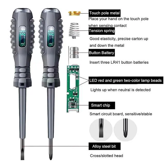 Alt view image 5 of 7 - 2-in-1 High Torque Strong Magnetic Flathead Phillips Screwdriver Electricity Detector Electric Non-Contact Voltage Tester Pen Electrical Current Power Circuit Live Wire Electrician Tester (F+P)