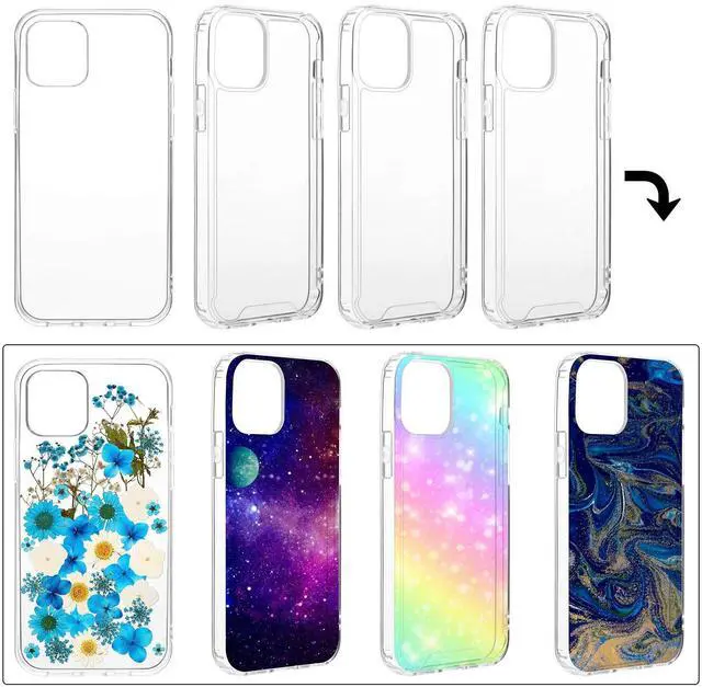 Main image of 4 Pieces Clear DIY Phone Case Compatible with iPhone 12/12 Pro 6. 1 Inch Transparent Epoxy Resin Anti-Slip Mobile Phone Junk Cases Including 2 Hard Shells and 2 Soft Shells