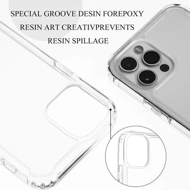Alt view image 2 of 7 - 4 Pieces Clear DIY Phone Case Compatible with iPhone 12/12 Pro 6. 1 Inch Transparent Epoxy Resin Anti-Slip Mobile Phone Junk Cases Including 2 Hard Shells and 2 Soft Shells