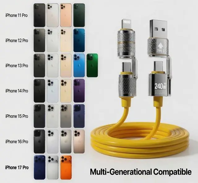 Alt view image 4 of 7 - 240 Watt Universal Cable, USB C, USB A, Lightning, Compatible for Laptop, Phones, Tablet, Electric toothbrush, Kindle, Headphones, Kitchen Appliances, Power Bank, Tv, Heating Pad, Camera, Gadget, 3'5"