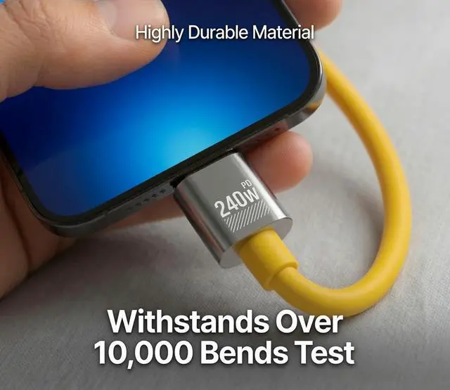 Alt view image 5 of 7 - 240 Watt Universal Cable, USB C, USB A, Lightning, Compatible for Laptop, Phones, Tablet, Electric toothbrush, Kindle, Headphones, Kitchen Appliances, Power Bank, Tv, Heating Pad, Camera, Gadget, 3'5"