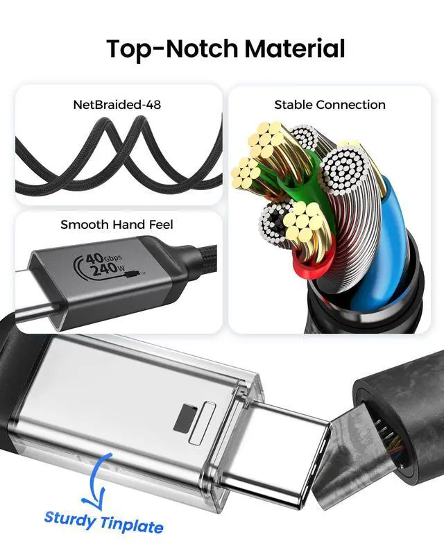 Alt view image 6 of 7 - USB 4 for Thunderbolt 4, 40Gbps 240W 8K, USB-IF Certified, 3.3FT