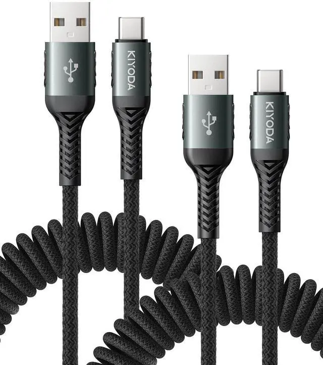 Main image of Coiled USB A to USB C Cable 6FT, 2Pack USB C Cables for Car, USB to USB C