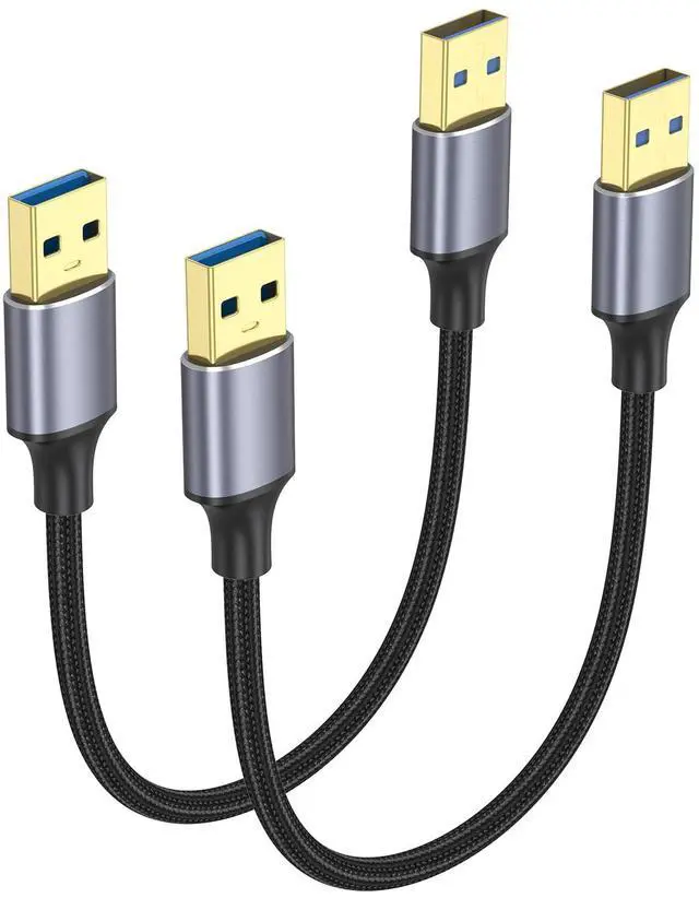 Main image of USB Cable 6 inch 2-Pack, Short USB A to USB A Cable Male to Male 3.0 Double Sided Cord 0.5FT Compatible with Hard Drive, Laptop Cooler, KVM, DVD Player and More