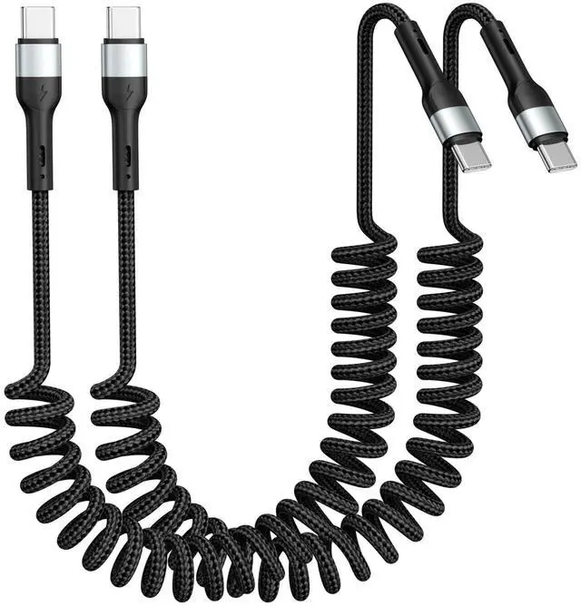 Main image of USB C to C Cable 2 Pack 5FT Coiled USB C Cable Retractable & Tangle-Free