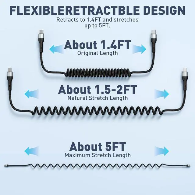 Alt view image 4 of 6 - USB C to C Cable 2 Pack 5FT Coiled USB C Cable Retractable & Tangle-Free