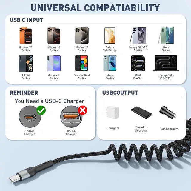 Alt view image 5 of 6 - USB C to C Cable 2 Pack 5FT Coiled USB C Cable Retractable & Tangle-Free