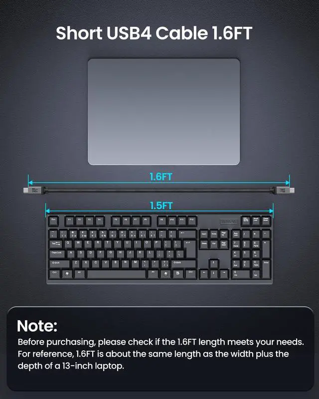 Alt view image 5 of 7 - USB4 for Thunderbolt 5 Cable, 80Gbps Data Sync, 240W Charger 1.6FT