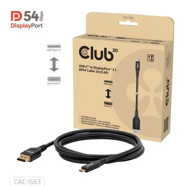Alt view image 2 of 6 - CAC-1563 USB Type C Cable to min DP 2.1 Bi-Directional VESA DP54 Certified Cable M/M 2m/6.56ft