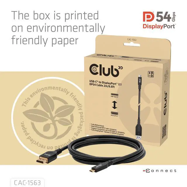 Alt view image 6 of 6 - CAC-1563 USB Type C Cable to min DP 2.1 Bi-Directional VESA DP54 Certified Cable M/M 2m/6.56ft