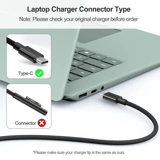 Alt view image 3 of 7 - 45W USB-C Charger Compatible with Surface pro 10/X/11/12,Power Adapter for iPad Pro 12.9/11(M2)/Air (9th Gen),Compatible with Microsoft Surface Laptop&Tablet Type C Power Adapter
