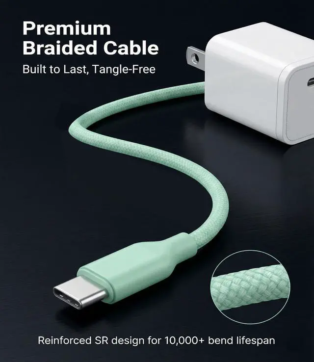 Alt view image 6 of 7 - 30W USB C Fast Charger, PD PPS Charger, 3 Cables, Green