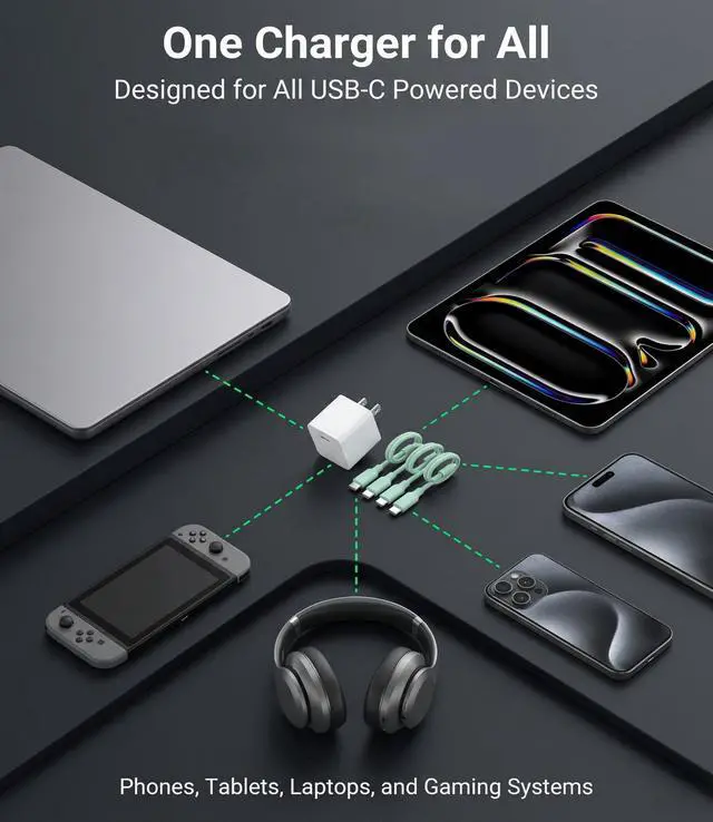 Alt view image 5 of 7 - 30W USB C Fast Charger, PD PPS Charger, 3 Cables, Green