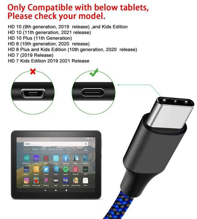 Alt view image 3 of 6 - 3 Pack 6ft USB C Cable Compatible with Kindle E-readers,Fire Tablets (All-new HD 10 9th 10th 11th Generation,HD 8,8 Plus 2020 2022 Release,7 Kids Edition 2019 2021).Type-C Charging Charger Cord
