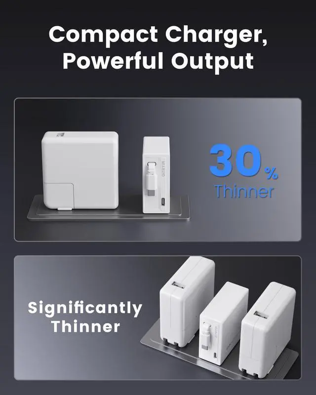 Alt view image 6 of 7 - 65W USB C Retractable Wall Charger with Built-in Type-C Cable, 2-in-1 Foldable Fast Charger Block, Travel Essentials Compatible for Laptop, MacBook Pro/Air, iPhone 17/16, iPad, Galaxy, Pixel
