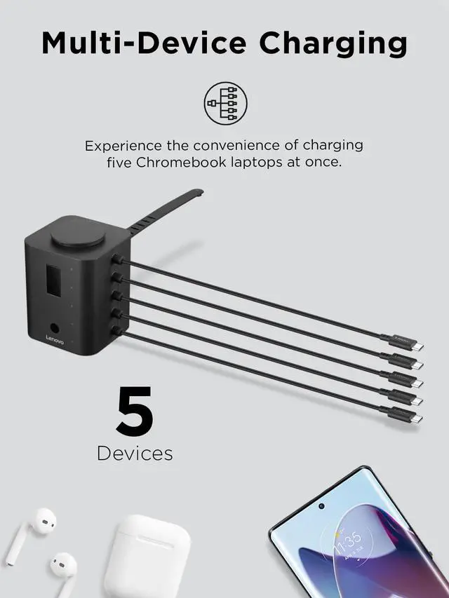 Alt view image 3 of 6 - Smart Charger, Designed for Chromebooks, Charge 5 laptops at Once and Monitor Their Battery Levels, Integrated 30cm USB-C Cables