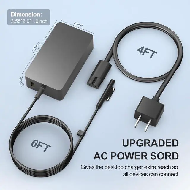 Alt view image 5 of 7 - 65W Surface Pro Laptop Charger for Microsoft Surface Pro 11,10, 9, 8, 7+, 7, 6, 5 Surface Laptop 5 Studio 4 Go 3 2, Surface Book 3 2 1, Surface Go Tablet, Support 36W, 44W