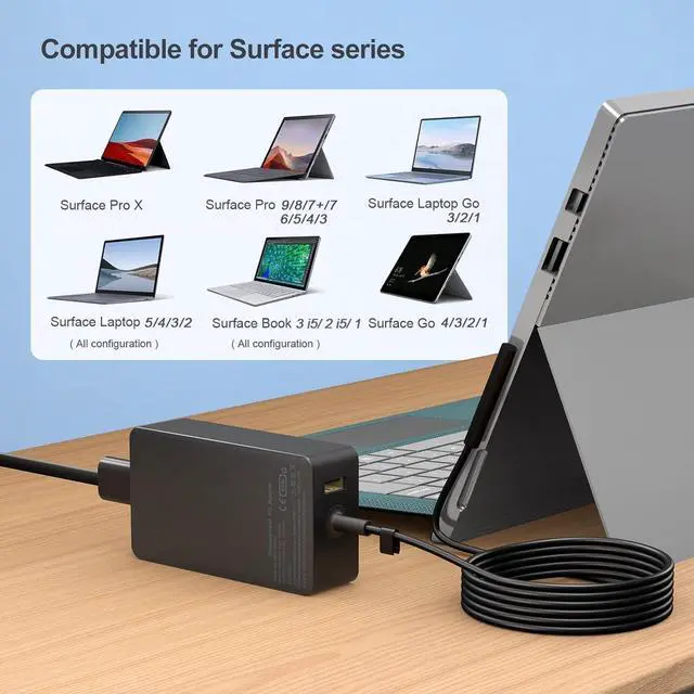 Alt view image 4 of 7 - 65W Surface Pro Laptop Charger for Microsoft Surface Pro 11,10, 9, 8, 7+, 7, 6, 5 Surface Laptop 5 Studio 4 Go 3 2, Surface Book 3 2 1, Surface Go Tablet, Support 36W, 44W